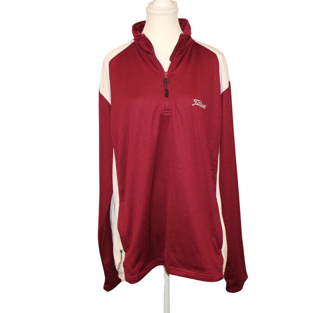 Titleist Men's Athletic Quarter Zip 2XL Burgundy Red White Zip Pockets